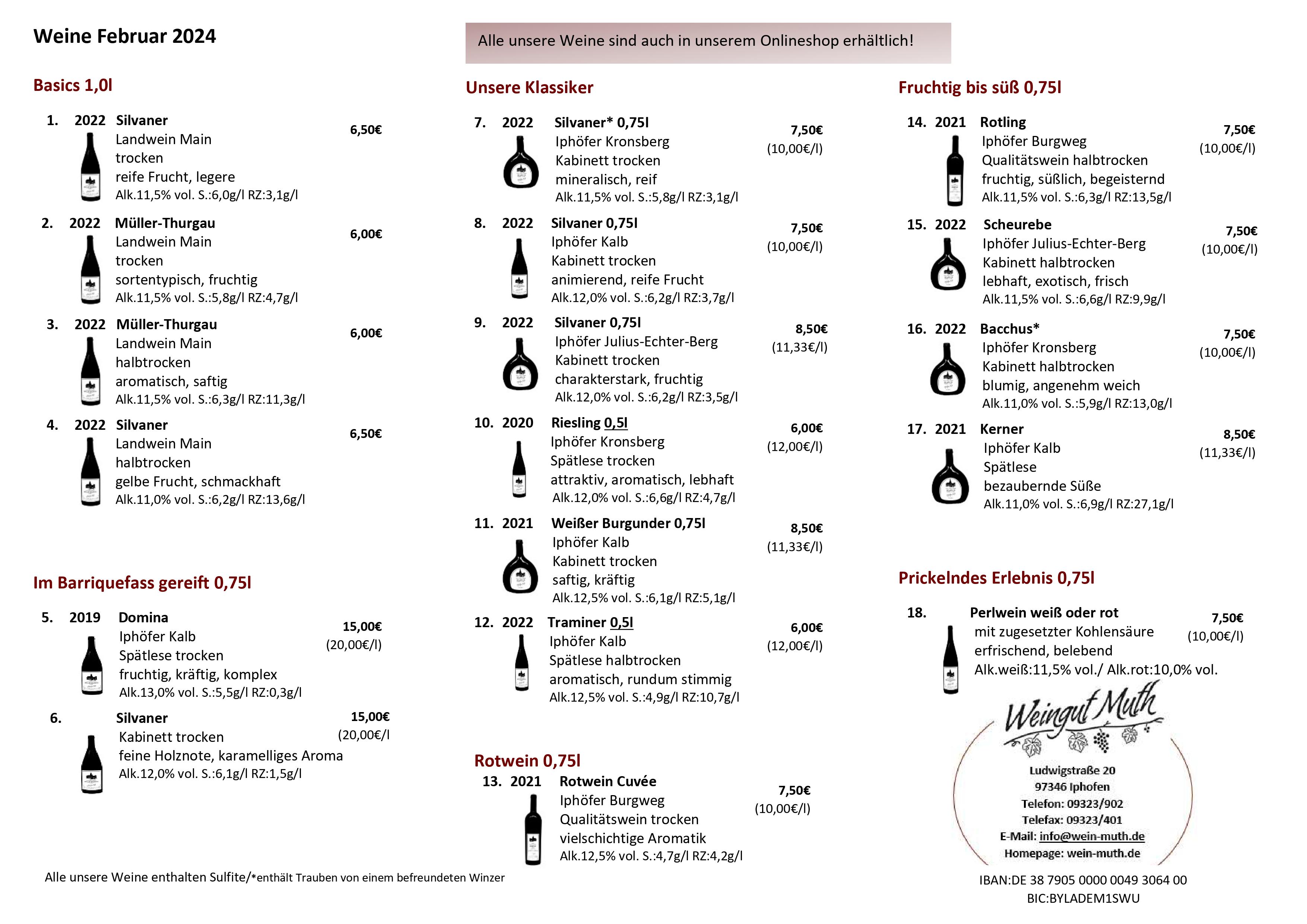 Weinpreisliste Februar 2024