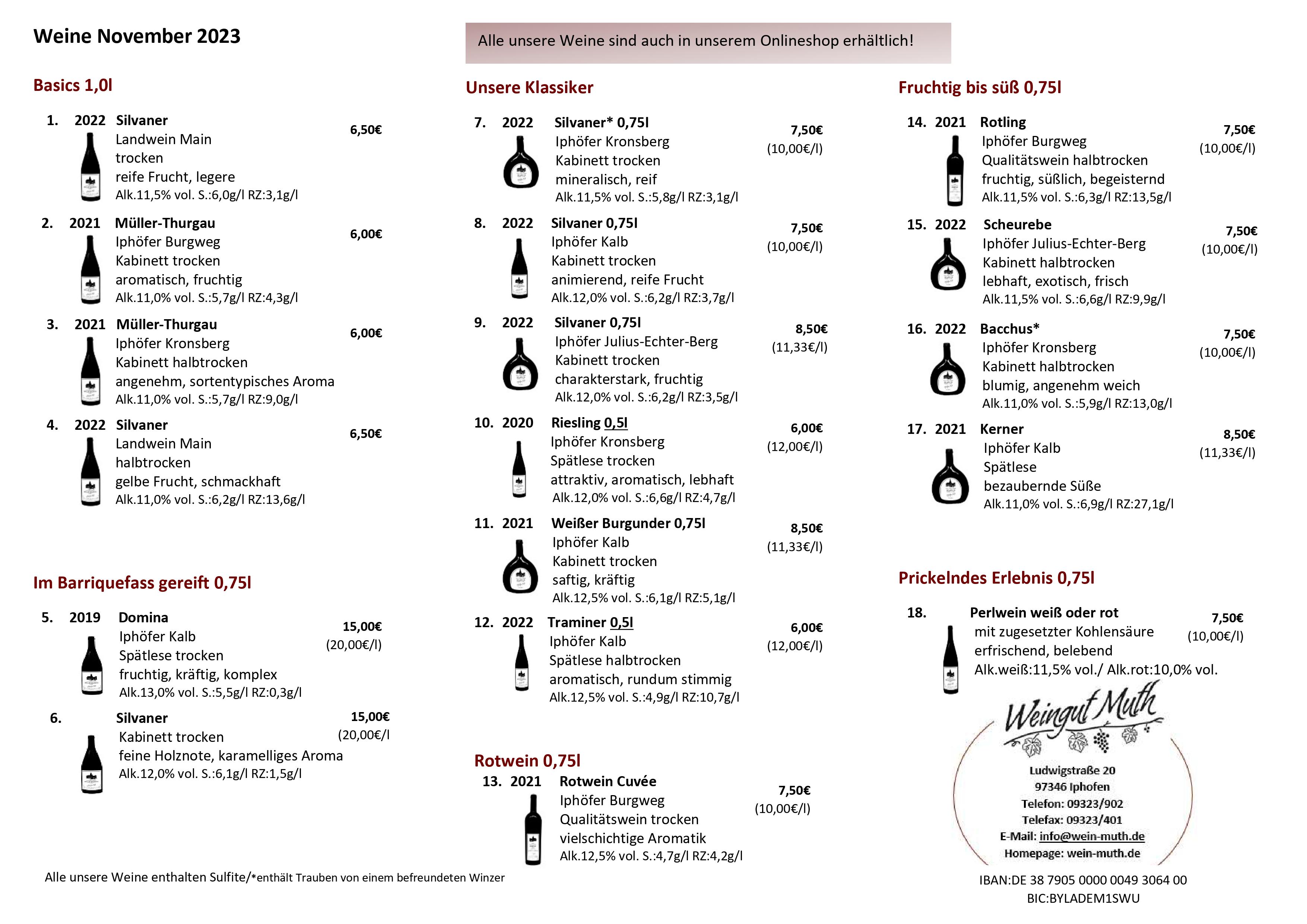 Weinpreisliste November 2023